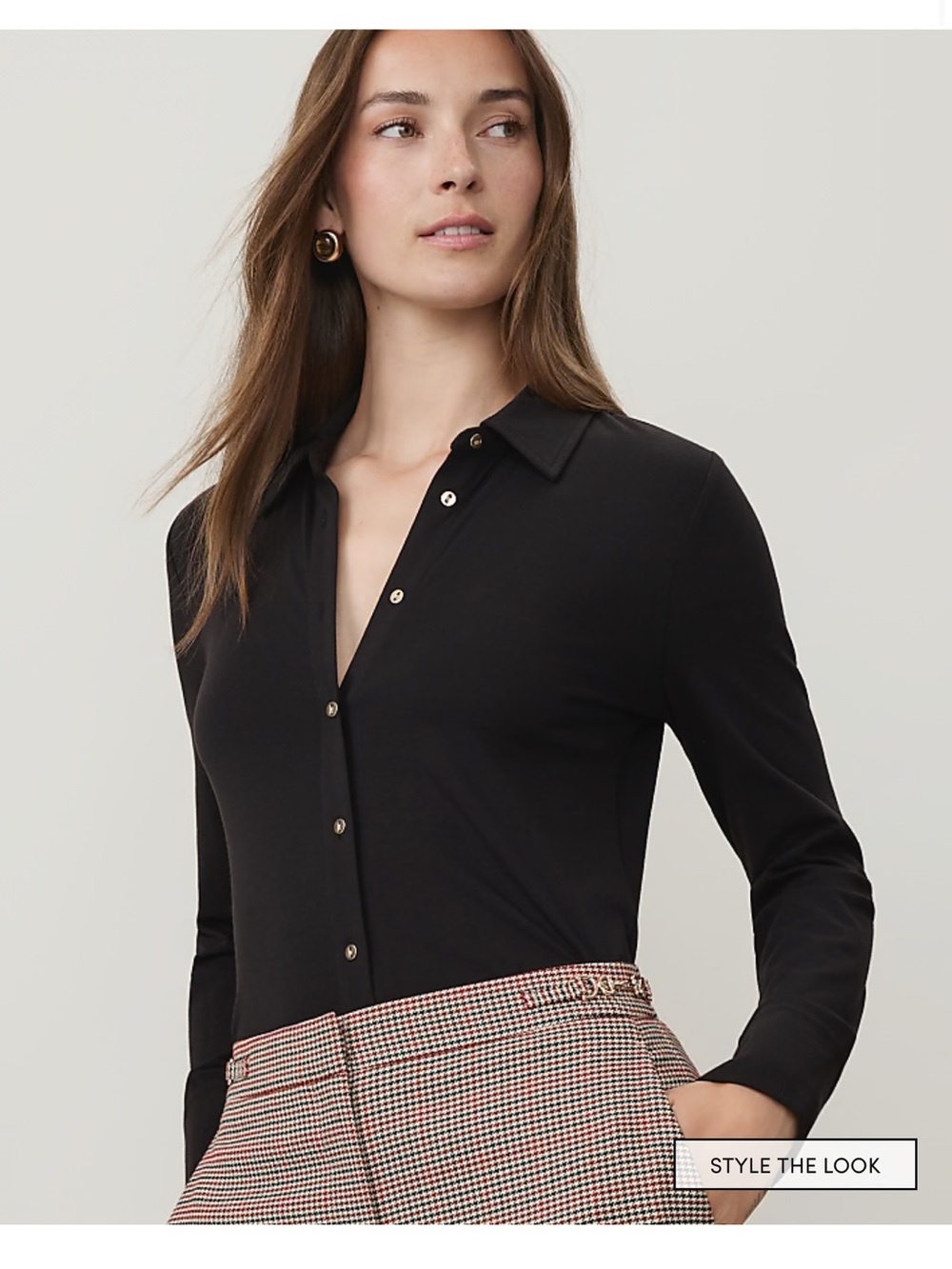 Ann Taylor Black Button-Front Long Sleeve Shirt
